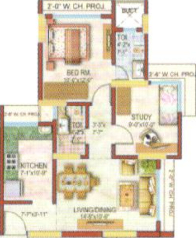 Neelyog Virat (1BHK+2T (890 sq ft) + Study Room 890 sq ft)