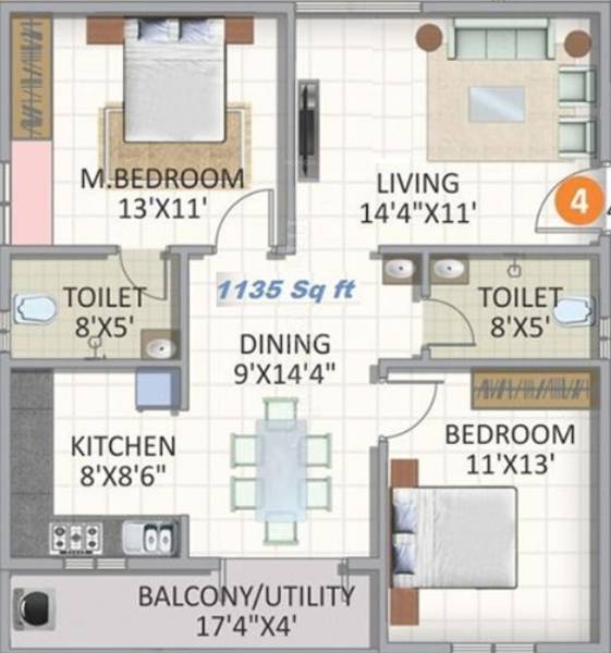 ASN Galaxy (2BHK+2T (1,135 sq ft) 1135 sq ft) ASN Galaxy (2BHK+2T (1,135 sq ft) 1135 sq ft)