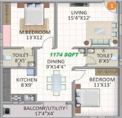 ASN Galaxy (2BHK+2T (1,174 sq ft) 1174 sq ft)