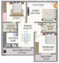ASN Galaxy (2BHK+2T (1,216 sq ft) 1216 sq ft)