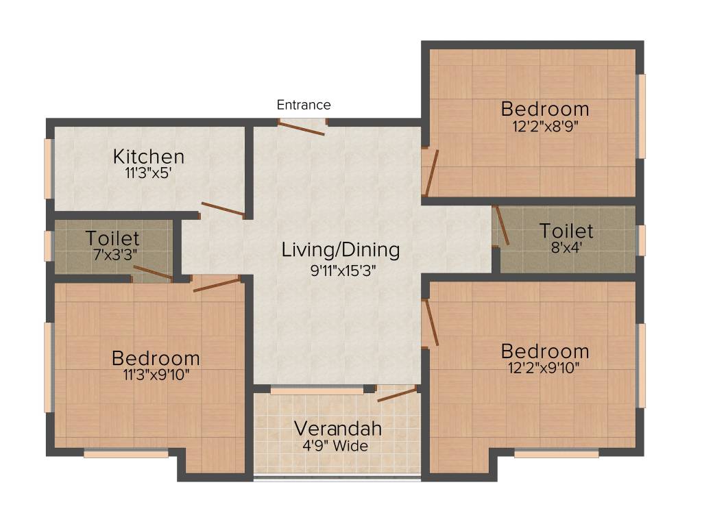 Joy Chandrakiran (3BHK+2T (1,101 sq ft) 1101 sq ft)