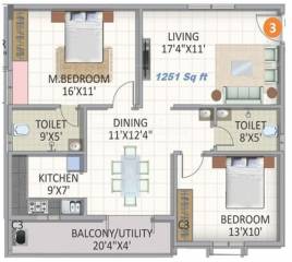 ASN Galaxy (2BHK+2T (1,251 sq ft) 1251 sq ft)