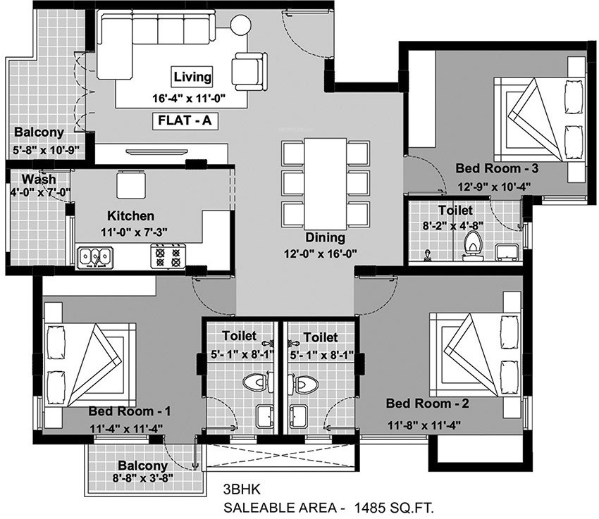 BBCL Ashraya (3BHK+3T (1,485 sq ft) 1485 sq ft) BBCL Ashraya (3BHK+3T (1,485 sq ft) 1485 sq ft)