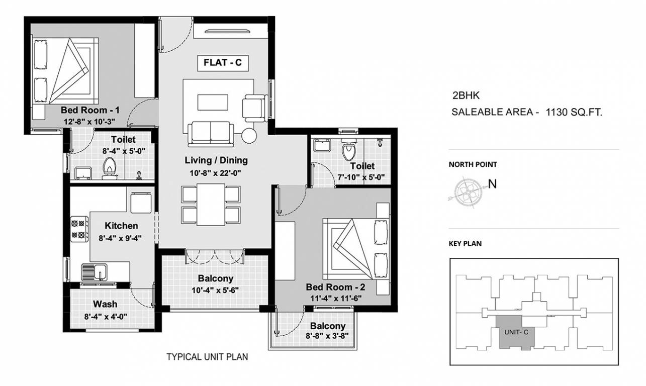 BBCL Ashraya (2BHK+2T (1,130 sq ft) 1130 sq ft)