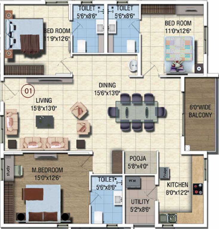 Salarpuria Sattva Magnus (3BHK+3T (1,870 sq ft) 1870 sq ft)