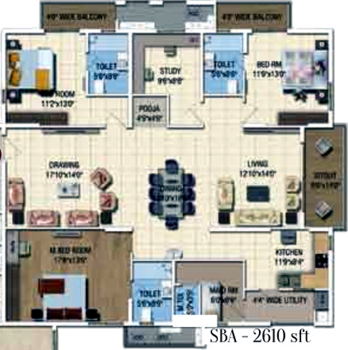 Salarpuria Sattva Magnus (3BHK+4T (2,610 sq ft) + Study Room 2610 sq ft)