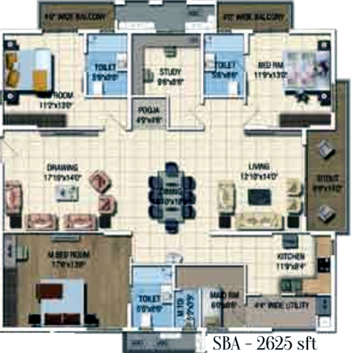 Salarpuria Sattva Magnus (3BHK+3T (2,625 sq ft) + Study Room 2625 sq ft)