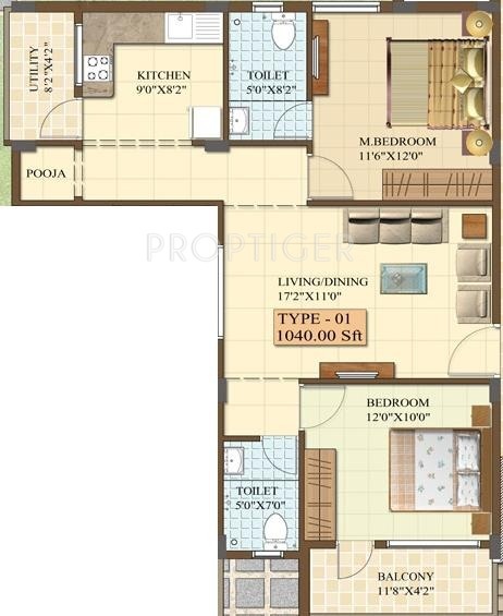 Chalukya Residency (2BHK+2T (1,040 sq ft) 1040 sq ft)