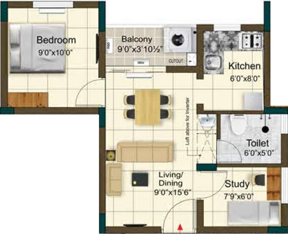 XS Skycity (1BHK+1T (621 sq ft) + Study Room 621 sq ft)