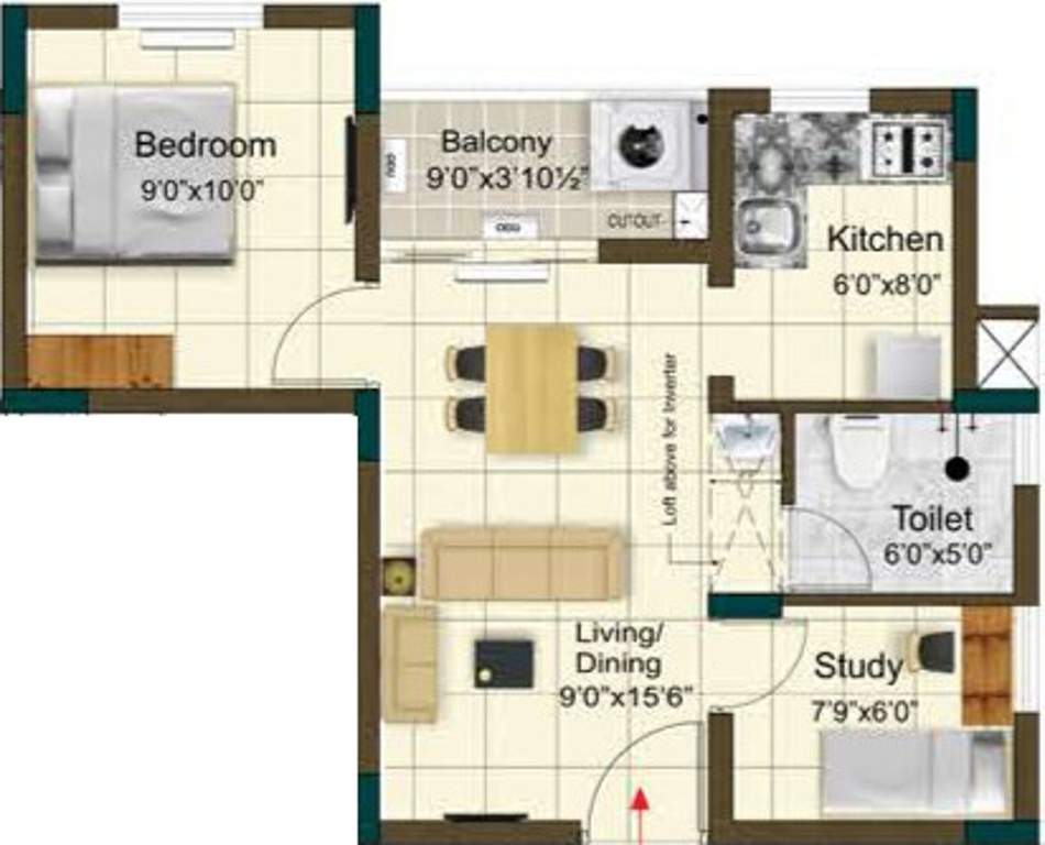 XS Skycity (1BHK+1T (620 sq ft) + Study Room 620 sq ft)