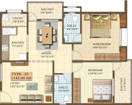 Chalukya Residency (2BHK+2T (1,145 sq ft) 1145 sq ft) Chalukya Residency (2BHK+2T (1,145 sq ft) 1145 sq ft)