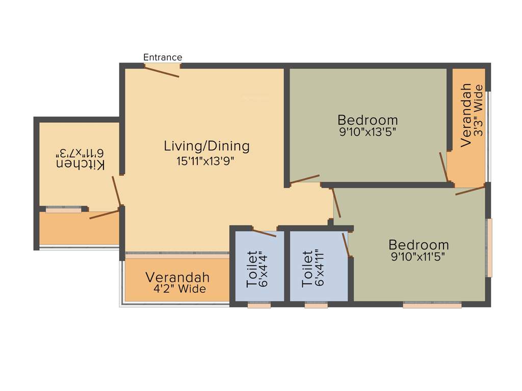 Indicon Neer Apartment (2BHK+2T (1,042 sq ft) 1042 sq ft)