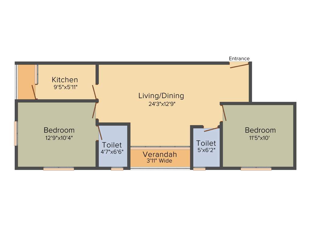 Indicon Neer Apartment (2BHK+2T (1,043 sq ft) 1043 sq ft)