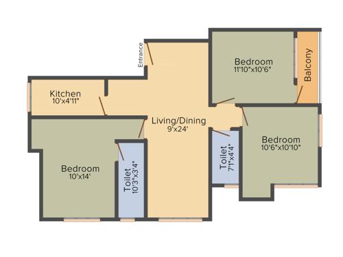 Tanisha Sapphire (3BHK+2T (1,302 sq ft) 1302 sq ft)