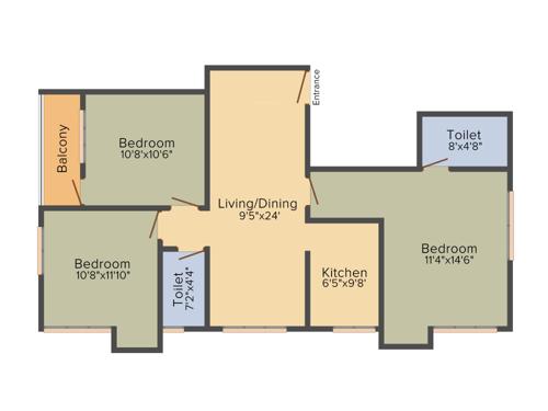 Tanisha Sapphire (3BHK+2T (1,328 sq ft) 1328 sq ft)