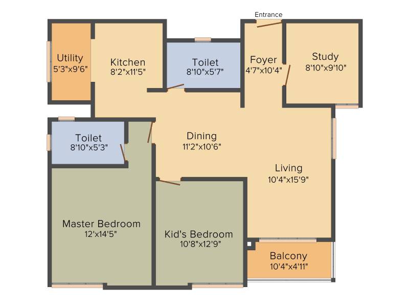 Birla Aroma (2BHK+2T (1,405 sq ft) + Study Room 1405 sq ft)