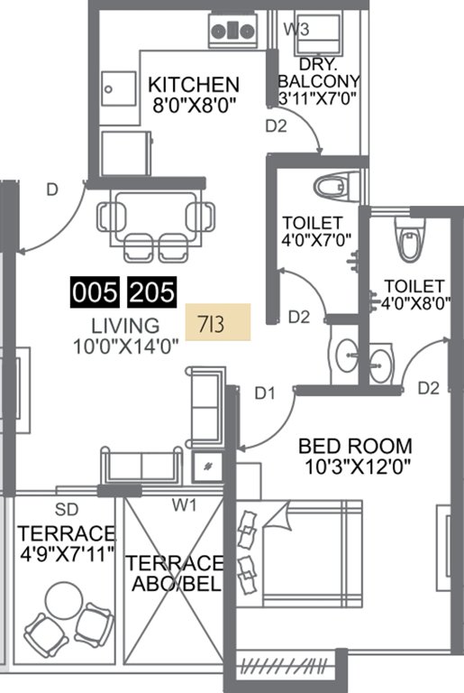Venkatesh Oxy Bonita (1BHK+2T (713 sq ft) 713 sq ft)