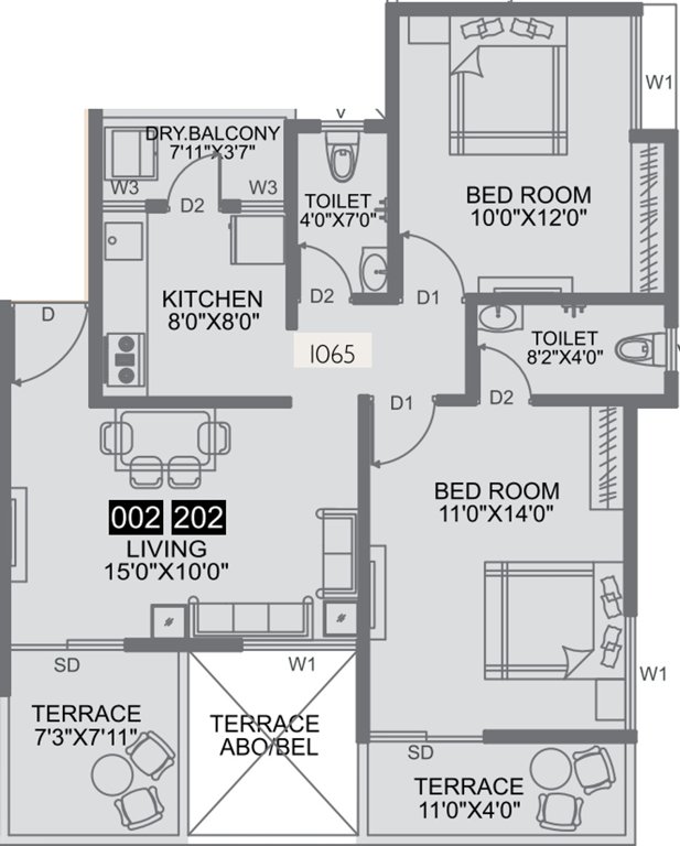 Venkatesh Oxy Bonita (2BHK+2T (1,065 sq ft) 1065 sq ft)