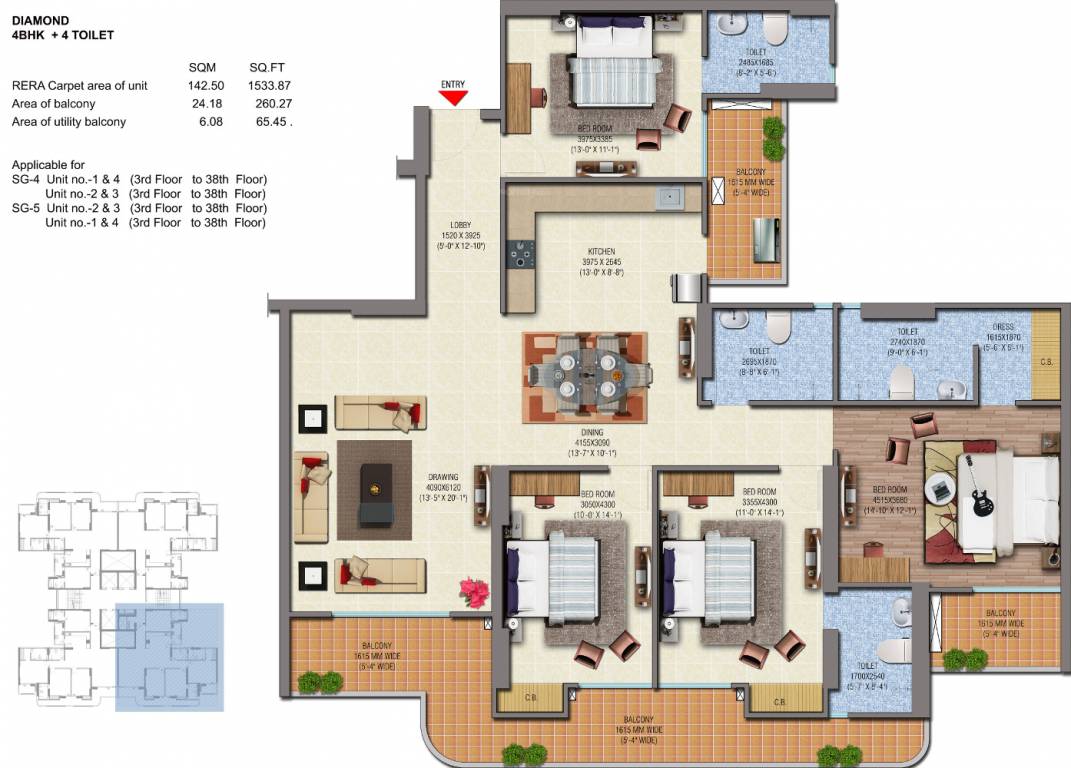 Saya Gold Avenue (4BHK+4T (2,370 sq ft) 2370 sq ft)