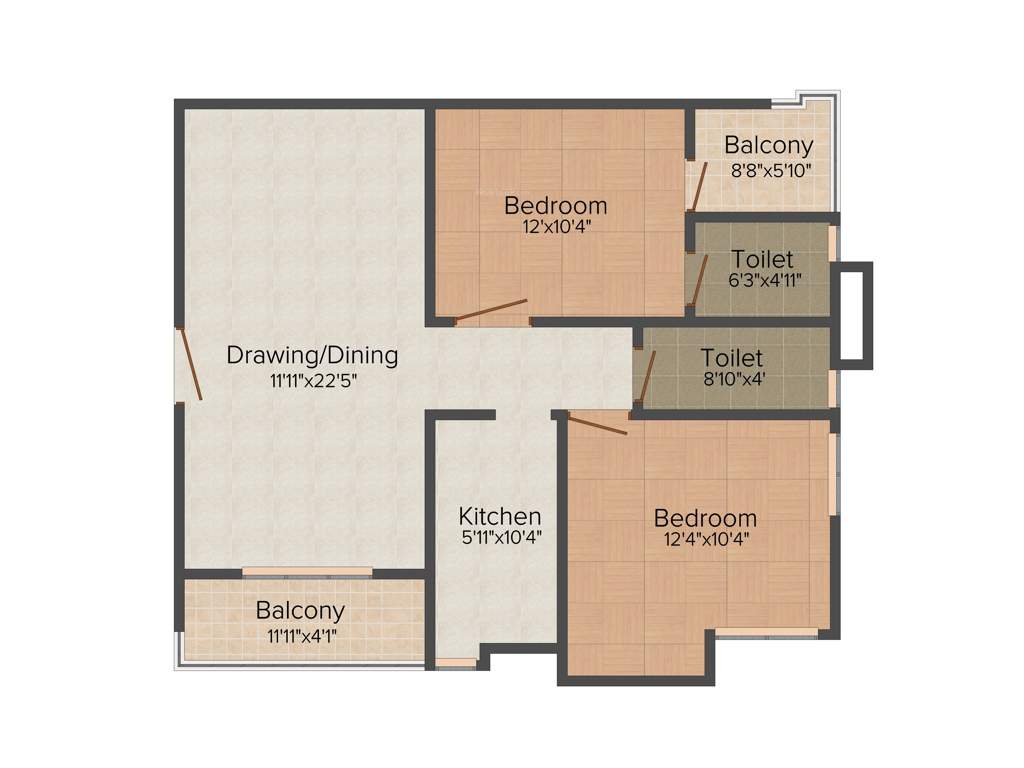 RC RC Enclave (2BHK+2T (1,180 sq ft) 1180 sq ft)