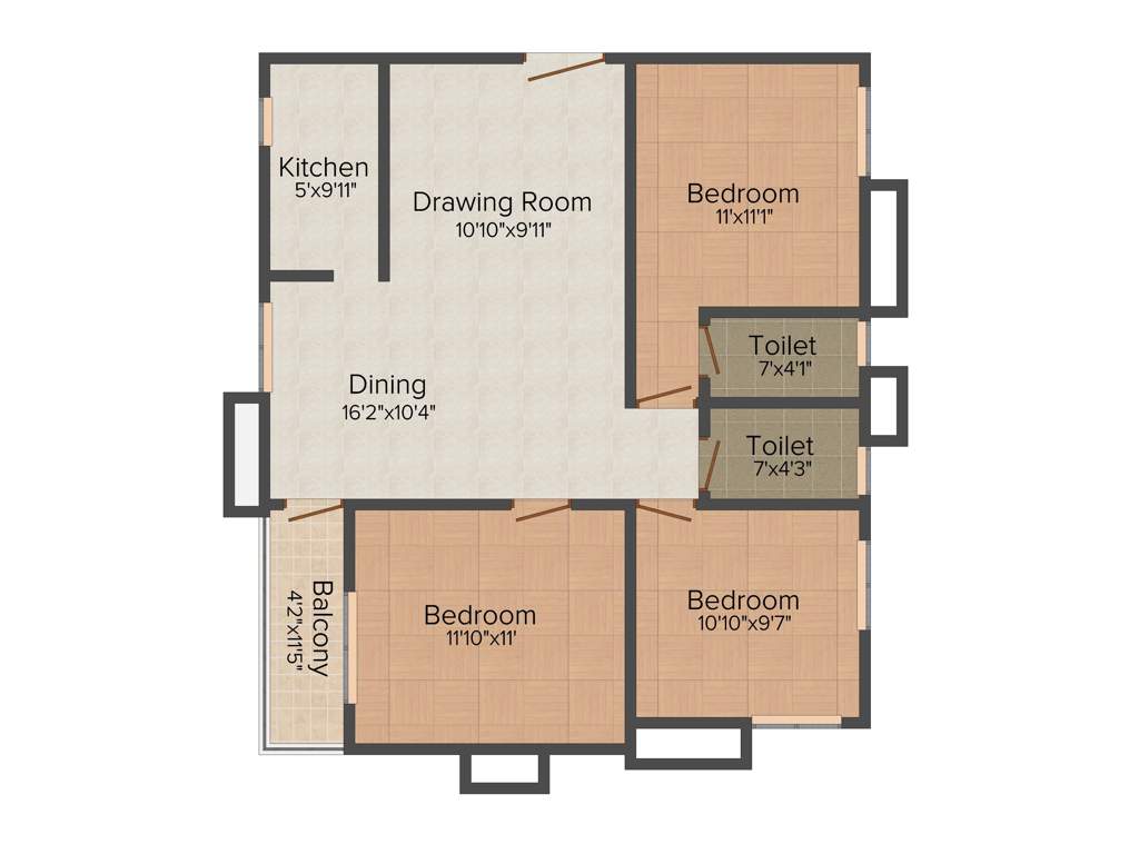 RC RC Enclave (3BHK+3T (1,295 sq ft) 1295 sq ft)