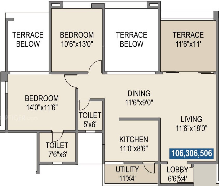 Rohan Tarang (2BHK+2T (1,146 sq ft) 1146 sq ft)