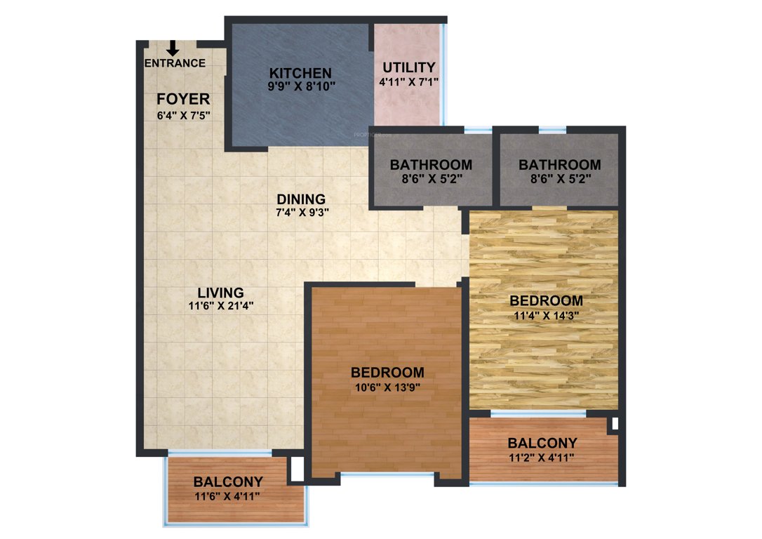 Brigade Omega (2BHK+2T (1,370 sq ft) 1370 sq ft)