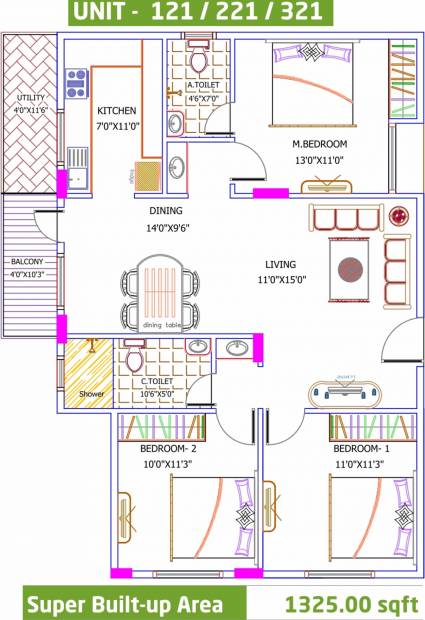 Yuva Eka (3BHK+2T (1,325 sq ft) 1325 sq ft)