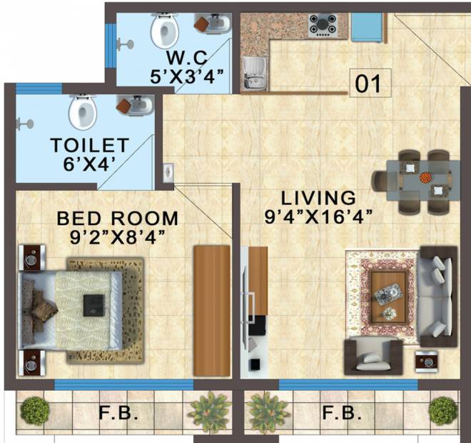 EV Heart City (1BHK+1T (497 sq ft) 497 sq ft)