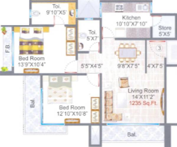 Riddhi Siddhi Infra Projects Ganpati Park (2BHK+2T (1,235 sq ft) 1235 sq ft)