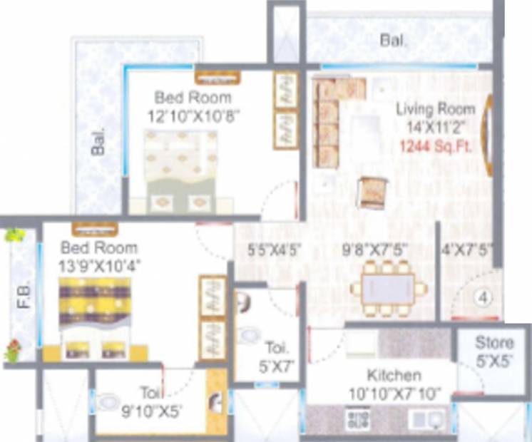 Riddhi Siddhi Infra Projects Ganpati Park (2BHK+2T (1,244 sq ft) 1244 sq ft)