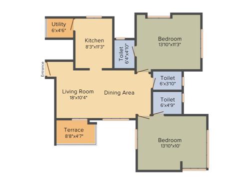 IK Aariv Exotica (2BHK+3T (1,180 sq ft) 1180 sq ft)