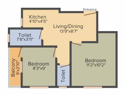 966 sq ft 2 BHK Floor Plan Image - Venkateshwara Housing Fragrancia  Available for sale 