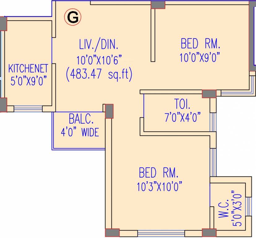 Riya Oxford Square (1BHK+1T (614 sq ft) 614 sq ft)