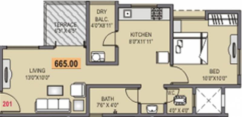 Swaraa 133 Orange Tree (1BHK+1T (665 sq ft) 665 sq ft)