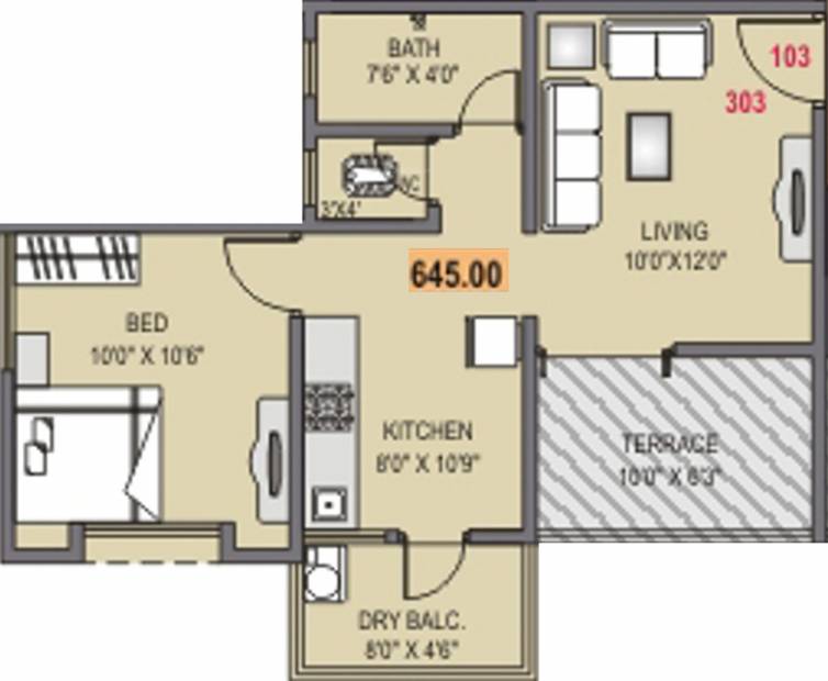 Swaraa 133 Orange Tree (1BHK+1T (645 sq ft) 645 sq ft)