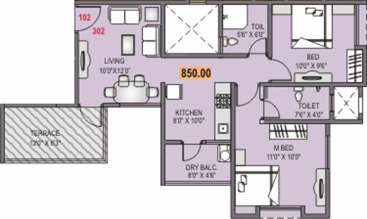 Swaraa 133 Orange Tree (2BHK+2T (850 sq ft) 850 sq ft)
