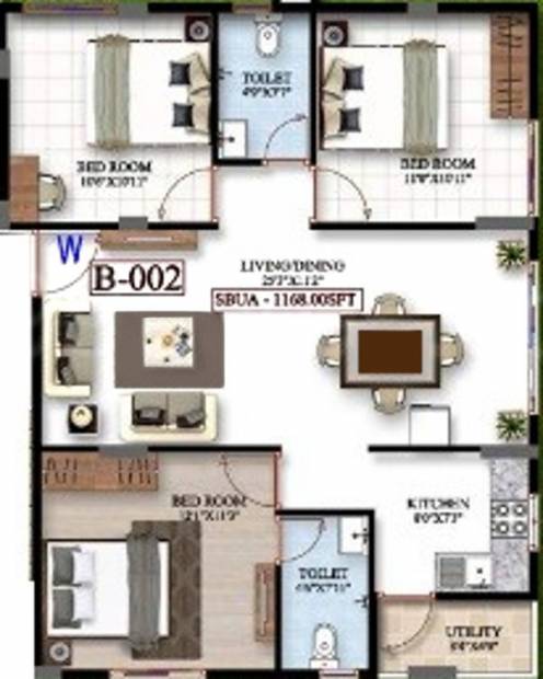 Platina Exotica (3BHK+2T (1,168 sq ft) 1168 sq ft)