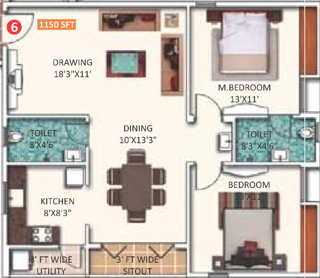 Saroj Dynasty (2BHK+2T (1,150 sq ft) 1150 sq ft)