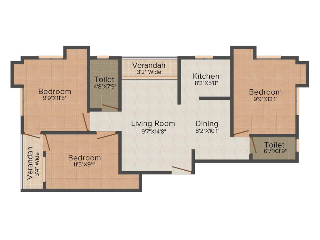 Concrete Emerald And Sapphire Greens (3BHK+2T (1,284 sq ft) 1284 sq ft)