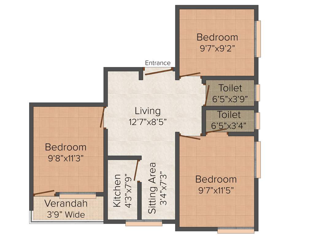 Royal Royal Residency (3BHK+2T (911 sq ft) 911 sq ft)