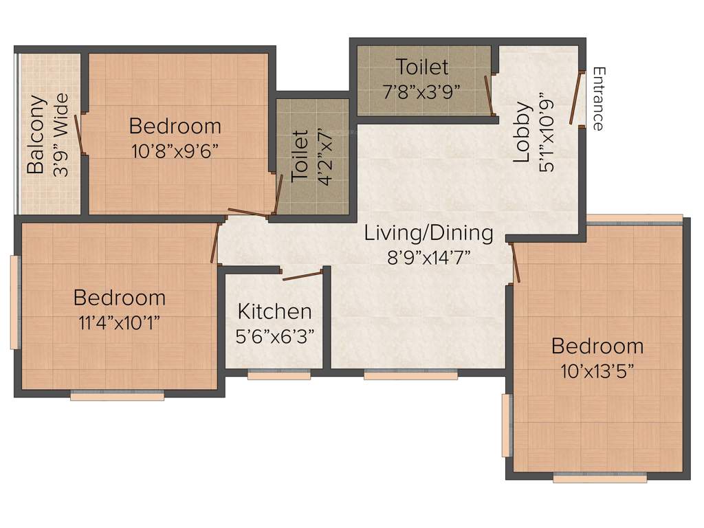 Royal Royal Residency (3BHK+2T (1,087 sq ft) 1087 sq ft)