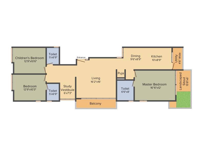 Riteway Irene (3BHK+3T (1,842 sq ft)   Study Room 1842 sq ft)