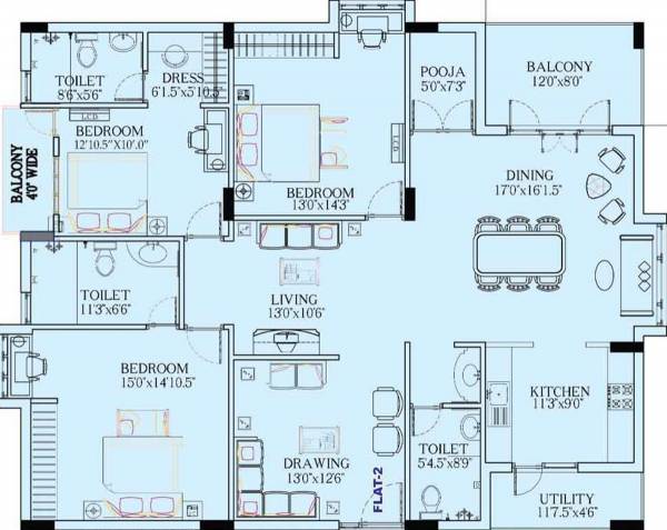 Rami Reddy Royal Castle (3BHK+3T (2,364 sq ft) + Pooja Room 2364 sq ft)