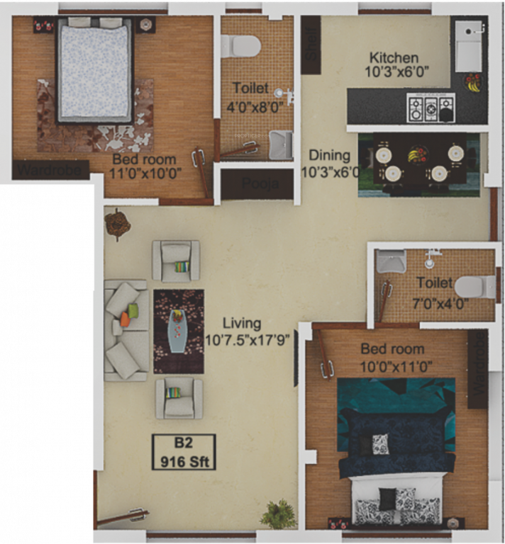 Ryka Chola Brooks (2BHK+2T (916 sq ft) 916 sq ft)