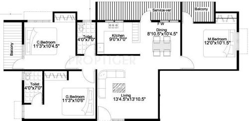 The Nest Tulip (3BHK+2T (1,330 sq ft) 1330 sq ft)