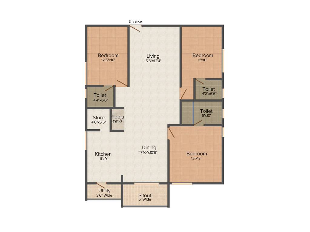 Fortuna Krrish (3BHK+3T (1,575 sq ft) 1575 sq ft)