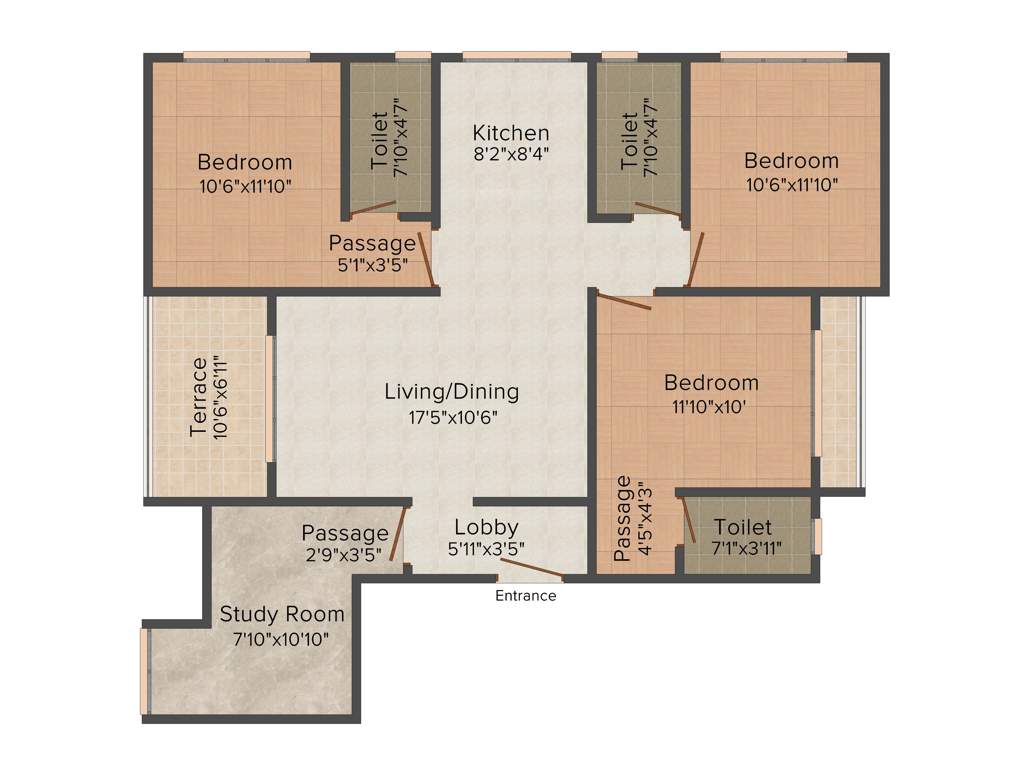 Integrated Ahana (3BHK+3T (936 sq ft) + Study Room 936 sq ft)