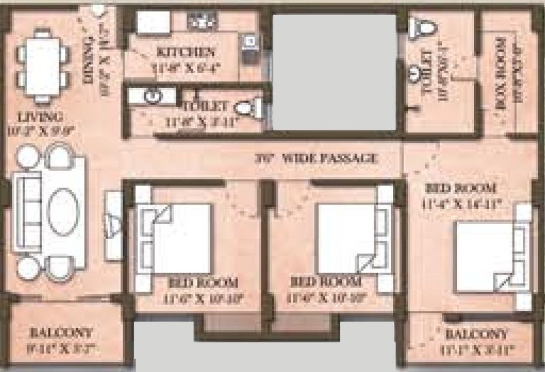 SandeepG Mayfair Paradise (3BHK+2T (1,679 sq ft) 1679 sq ft)