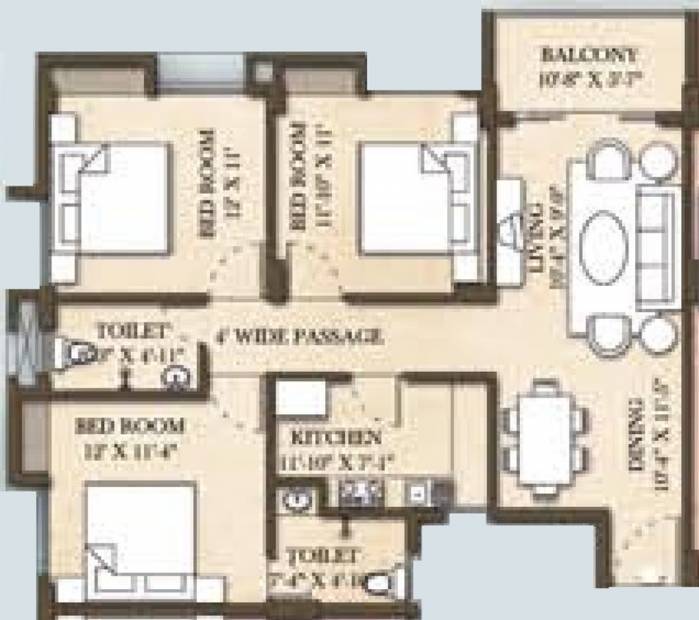 SandeepG Mayfair Paradise (3BHK+2T (1,425 sq ft) 1425 sq ft)